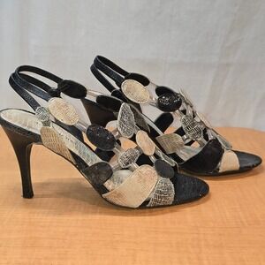 Vintage Ann Marino Black & Tan 4" heels Style Lace Size 8M Open Toe